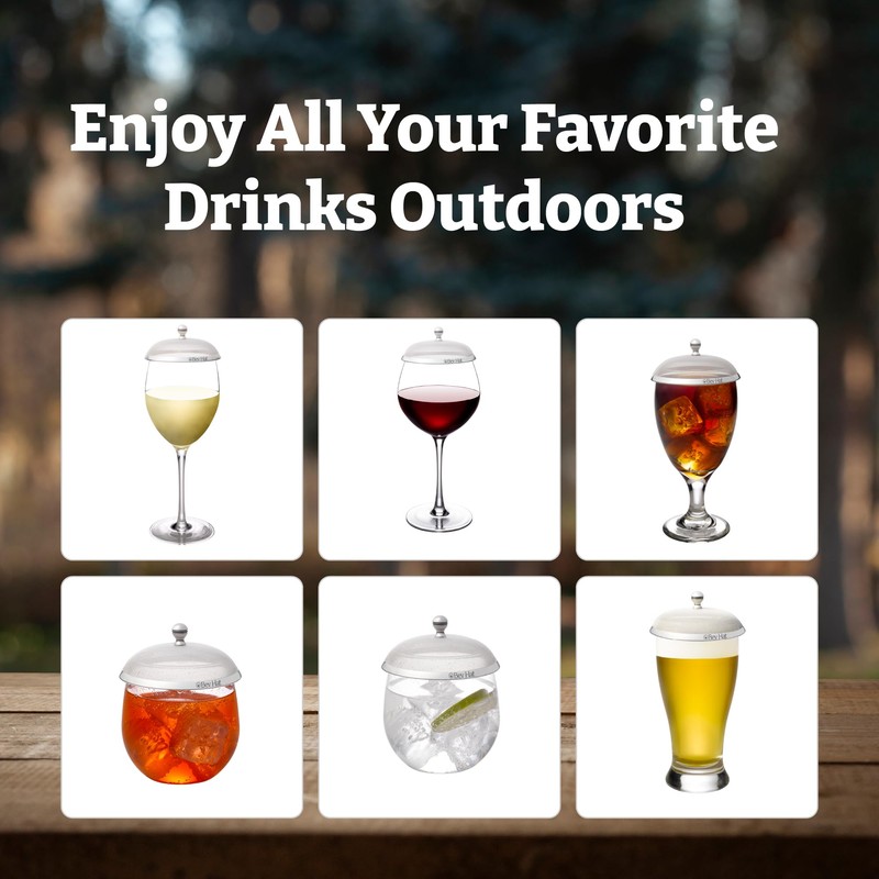 BEV HAT Stainless Steel Drink Covers (6 Pack), Wine Glass