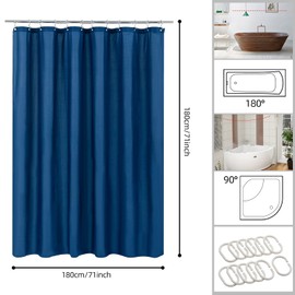 Yostyle Cortina De Baño con 12 Ganchos,180 * 180cm Cortina De Ducha,Plaza Grande Diseño Art Deco Cortinas de Baño,Impermeable,Antimoho,Antibacteriano,Duradero,para El Hogar, Hotel (Azul)