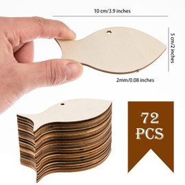 72 Pieces Fish Wooden Cutouts with Holes Unfinished Wood Fish Shape Cutouts Blank Wooden Sea Animals Hanging Ornaments Natural Wood Fish Tags Slices with Twine for DIY Crafts Party Decoration