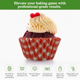 Regency Wraps Greaseproof Professional Grade Baking Cups, Pack of 40, Standard Liners, Red Gingham, for Cupcakes, Muffins, Candy, Non Stick