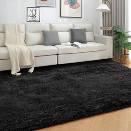 SOANNY Area Rugs for Bedroom Living Room, 4x6 ft Solid Fluffy Shaggy Carpet, Small Washable Non-Slip Soft Rug for Kids Nursery and Home Decor, Black