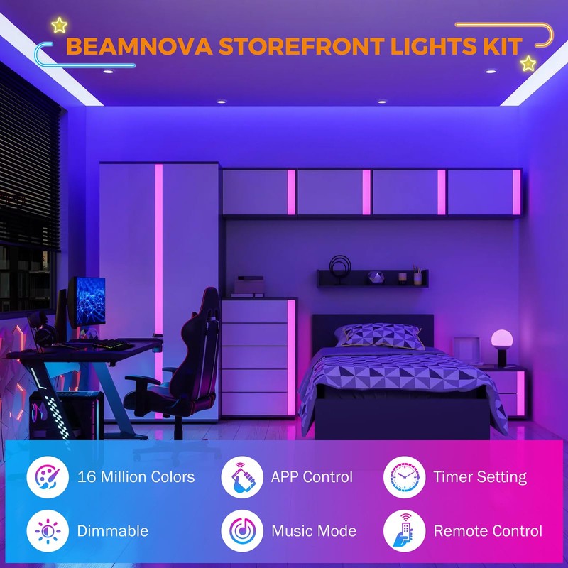 BEAMNOVA 40Ft RGB Commercial LED Storefront Lights Kit, Bluetooth App