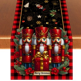 Linen Black Nutcracker Christmas Table Runner African American Nutcracker Tablecloth Christmas Xmas Winter Holiday Decorations and Supplies for Home Kitchen Table-13×72''