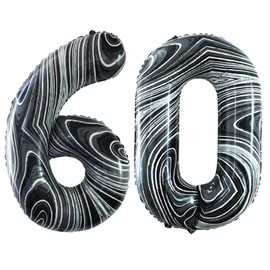 GOER Number 60 Balloons for 60th Birthday Party Decorations,42 Inch Jumbo Foil Helium Balloons for 60th Anniversary (Marble Black)
