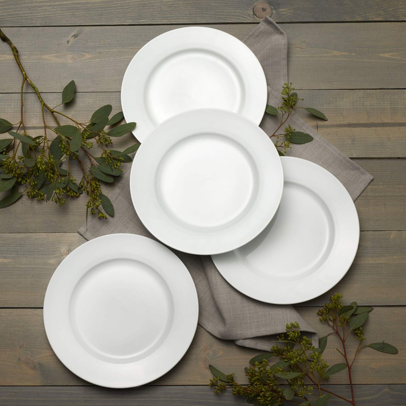 Everyday White Classic Rim 10.75 Inch Dinner Plates, Set of