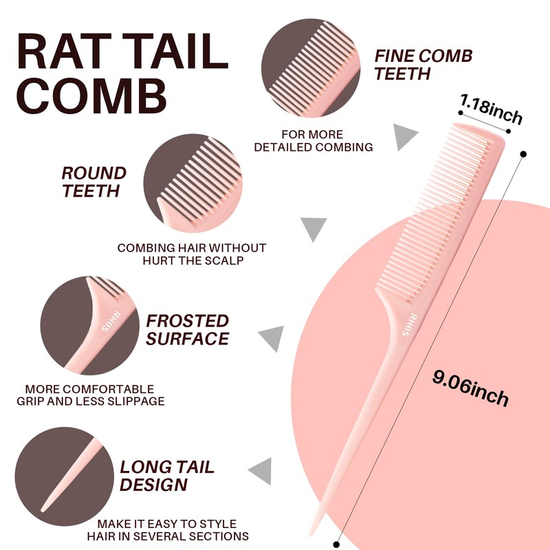 RHOS Rat Tail Comb for Parting, Fine Tooth Teasing Comb