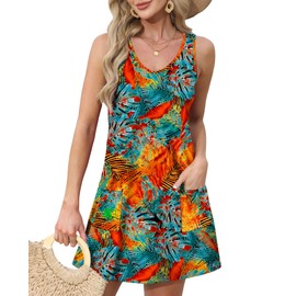 OFEEFAN Spring Summer Vacation Dresses for Women Tropical 2025 Loose V Neck Sundresses Easter Floral 07 2XL