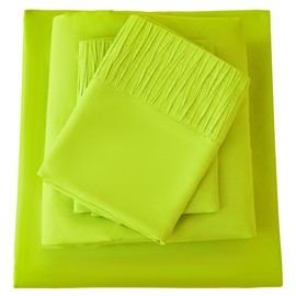 Bedmoon Twin Sheets, Soft Neon Microfiber Cooling Sheets with Corner Straps, Lime Deep Pocket Luxury Hotel Cozy Bedding Set