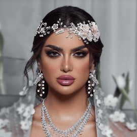 ULAPAN Diademas de boda, tocados de novia, enredaderas para el cabello con diamantes de imitación y cristales plateados, accesorios para el cabello para mujer (diadema y pendientes)