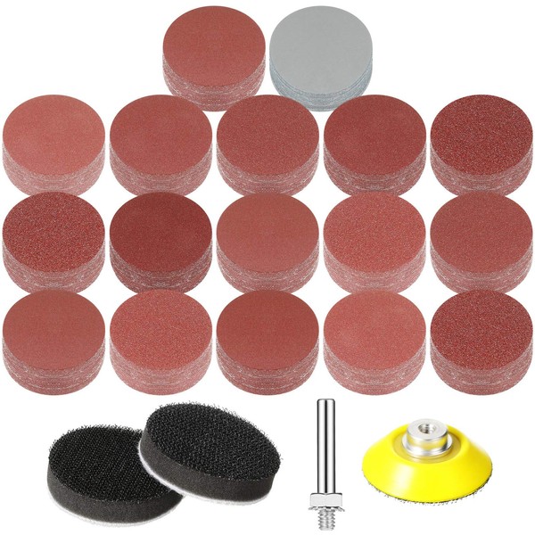 425 Pieces 2 Inch Sanding Discs Grinding Abrasive Sandpaper Sander Sheets with 1 Pieces 1/4 Inch Round Shank Backing Pad 2 Pieces Soft Foam Buffering Pads Assorted Grit, 40-3000 Grit