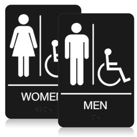 DALLAHASEE ADA Braille Handicap Men and Women Bathroom Signs 9”x 6”- Pack of 1 - ABS Plastic Restroom Signs for Business with Double Sided Strong Tape for Offices, Businesses, and Restaurants
