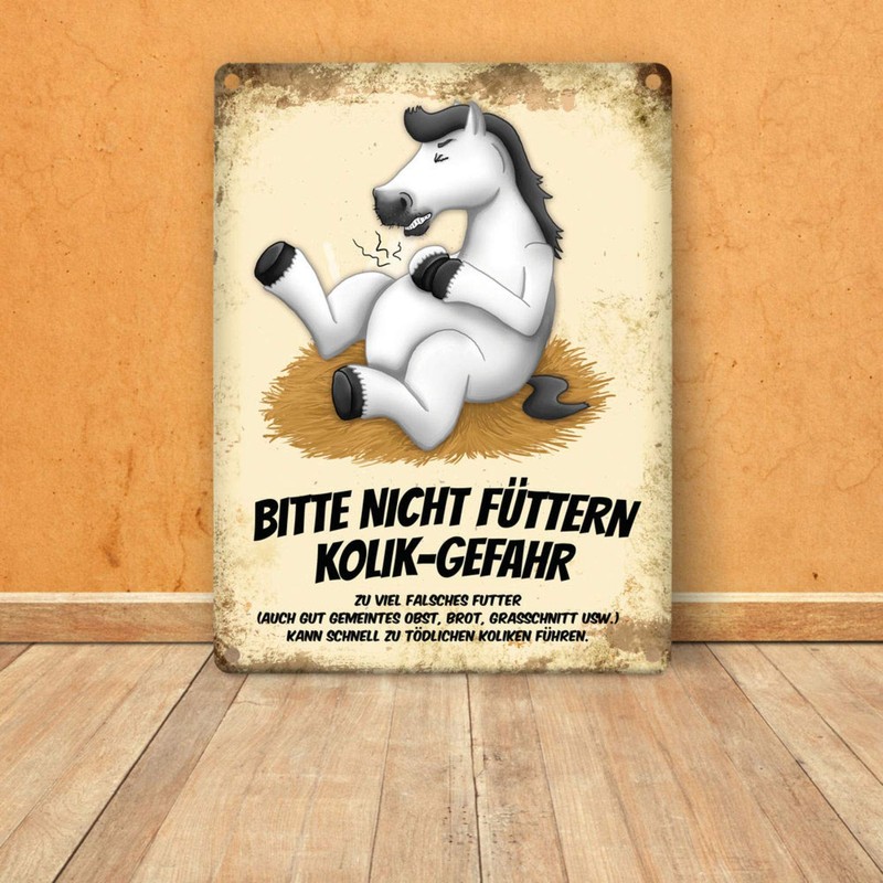 Metal Sign with White Horse Motif and Saying "Bitte nicht