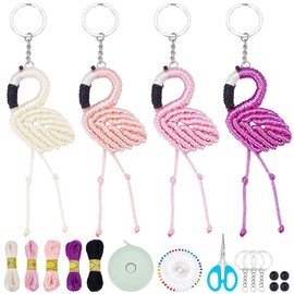 BEUNITONE 4 Sets DIY Macrame Flamingo Kit Macrame Kit for Beginners Macrame Wall Hanging Kit DIY Macrame Kit with Video Tutorial Macrame Hanging Decor Boho Hand Woven Macrame Wall Hanging Decor