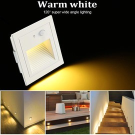 FVTLED 4 Pack 3W AC 85-265V Body Motion Sensor Photosensitive LED Corner Wall Lamp Embedded LED Stairs Step Pathway Lighting Footlight for Hallway, Stairs, Closet, Bedroom (White Shell, Warm White)