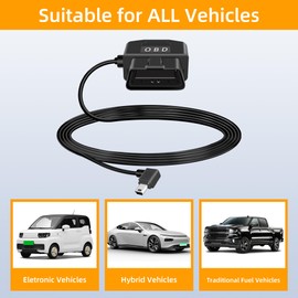 GELRHONR Right Angle OBD Power Cable for Dash Camera, Mini USB OBD2 Dashcam Hardwire Kit with 24 Hours Surveillance and Acc 2 Mode 11.5FT, for EV Hybrid Fuel Vehicles(Right Angle Mini USB)