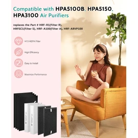 Byseacore HPA5100B Replacement Filter Compatible with Honeywell Air Purifiers HPA5100 HPA5150 HPA3100, 2 R HEPA(H13), 2 S Carbon and 4 A Pre-Filters, Part# HRF-R1 HRFSC1 HRF-ARVP100 HRF-A100