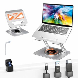 360 Soporte para Laptop Acero Carbono, 10KG Base Giratoria Ajustable, Plegable y Porttil, Soporte Laptop Antideslizante con 3 Organizadores Cable,... 