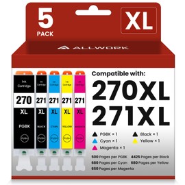 ALLWORK 270 271 Compatible Ink Cartridge Replacement for Canon PGI-270XL CLI-271XL to use with PIXMA MG6820 MG6821 TS6020 TS5020 MG7720 TS9020 (PGBK Black Cyan Magenta Yellow) 5 Packs