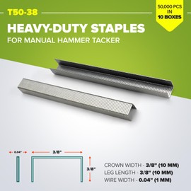 Heavy Duty Staples for Hummer Tacker HT-9-11, 3/8" x 3/8" x 0.04" (10 Boxes, 50000 pcs) - Non-Rusting Stainless Steel Staples - for Wood and etc.- Box of Zinc-Plated Steel Staples by IDL Packaging