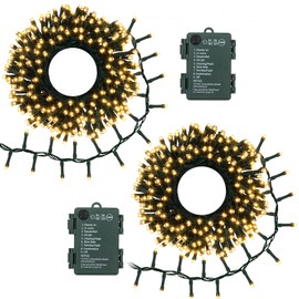 BSGlobal 2 Pack String Lights Battery Operated, Total 20Ft 400 LED Cluster String Lights with Timer 8 Modes Christmas Firecracker Lights Outdoor Waterproof for Tree Home Decor (Warm White)