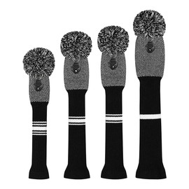 Scott Edward Knitted Golf Headgear Set of 4 Handmade, Suitable for Drivers and Fairway Woods, with a Long Neck Pom Pom Golf Club Headgear Set