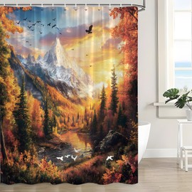 JWJAMM Fall Eagle Forest Shower Curtain Mountains Lake Sunset Tree Wild Animal Bird Autumn Nature Photography Jungle Farmhouse Country Nature Landscape Scenery Bathroom Curtains with Hook,70x70 Inch