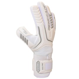 Renegade GK Vulcan Whiteout Goalie Gloves with Fingersaves | 3.5+3mm Hyper Grip & 4mm Duratek | White Soccer Goalkeeper Gloves (Size 6, Youth, Kids, Roll Cut, Level 3)