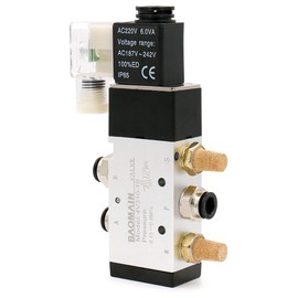 Baomain Pneumatic Solenoid Valve 4V310-10 AC 220V PT 3/8" 2 Position 5 Way Single Coil Pilot-Operated Electric Control with 3 Fitting and 2 muffler (AC 220V)