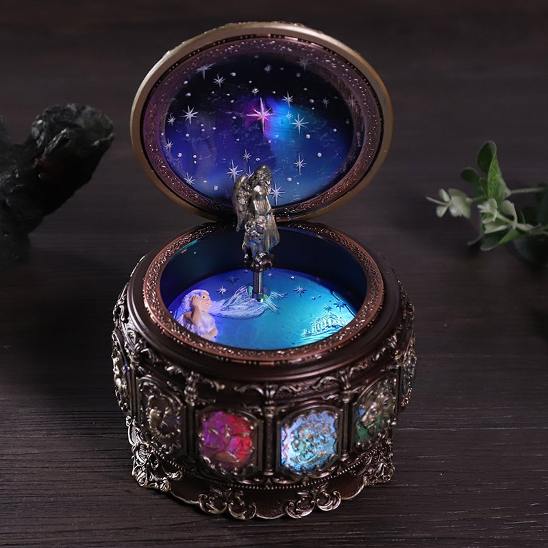Vintage Music Box with 12 Constellations Rotating Goddess Twinkling LED