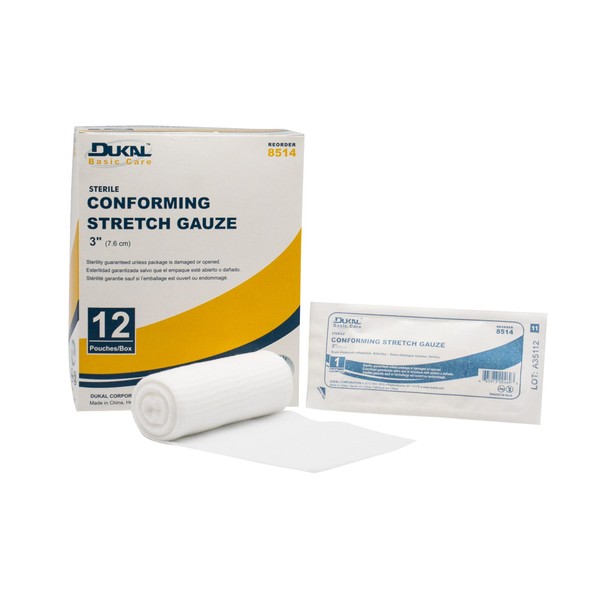 DUKAL 8514 - 96 Rolls Basic Care Conforming Stretch Gauze Bandage, 3", Sterile