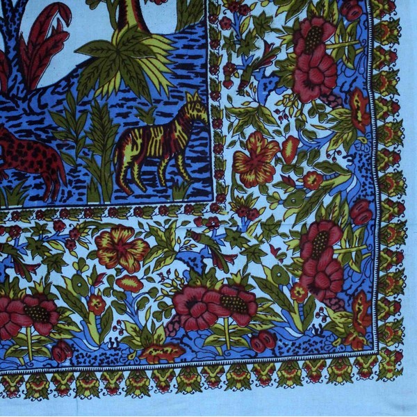 Handmade Tree of Life 100% Cotton Tapestry Tablecloth Bedspread Bed Sheet Beach Sheet Dorm Decor (Full 88x104, Blue)
