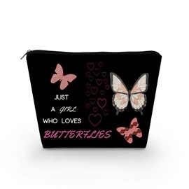 Livel lhood Just A Girl Who Loves Butterflies Makeup Bag for Women Cute Small Cosmetic Bag for Purse Travel Toiletry Zipper Butterfly Black Pouch for Girls Gift for Butterfly Lovers Friends