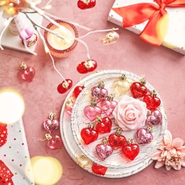 Valery Madelyn 25Pcs Valentine's Day Heart Shaped Ornaments Gift Pack, Valentines Craft Heart Decorations, Clear Transparent Red Pink Gold Heart Shaped Christmas Baubles Hanging Party Wedding Decor