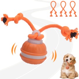 NGOKPYD Interactive Dog Toys – Moving Vibrating Dog Ball, 3 Play Modes, Emits Bird Sounds to Stimulate Curiosity, Comes with Chew Ropes, Ideal for Small Dogs & Puppies, Prevents Boredom(Orange)