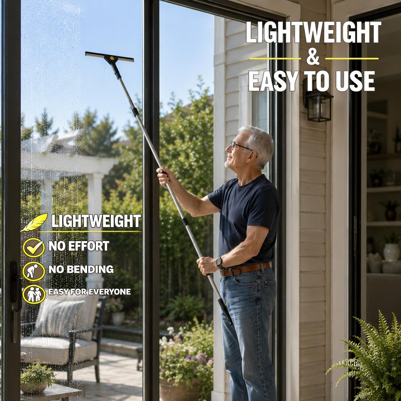Window Washing Kit with Extension Pole(19–94.5"), Window Squeegee with Extension