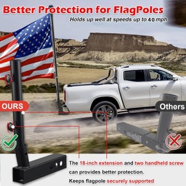 Truck Flag Pole Kit with Trailer Hitch Holder - 5FT Heavy Duty Flagpole for Trucks,Stainless Steel Flag Rings Hold Flag Securely,Upgraded Windproof Holder with Longer Sleeve for Truck,Pickup,Jeep