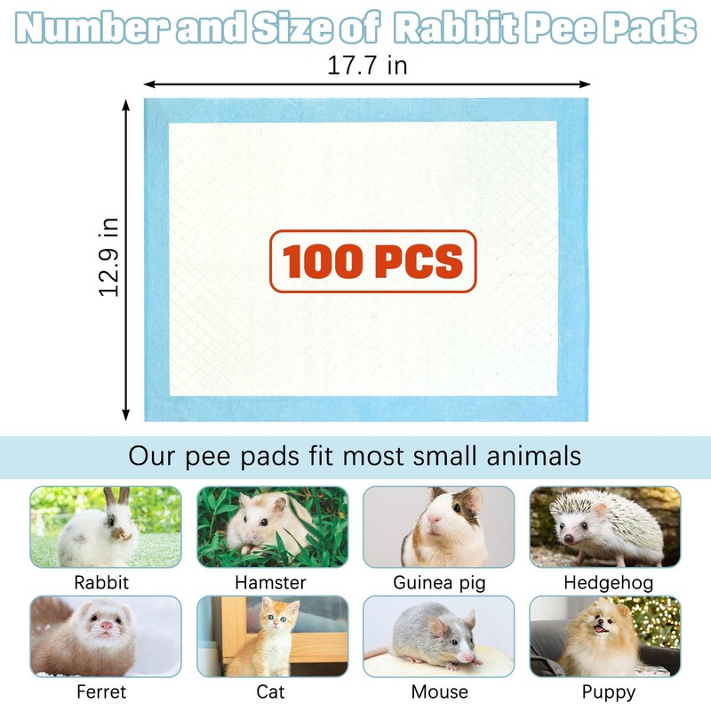 kathson 100PCS Rabbit Pee Pads 18"× 13" Disposable Cage Liners