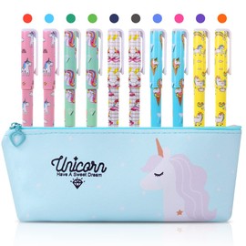 OFFCUP Unicorn Gifts for Girls, Unicorn Stationery Set, Unicorn Pencil Case with 10pcs Unicorn Gel Pens Unicorn Birthday Gift Unicorn Stationery Sets for Girls and Boys (Green)