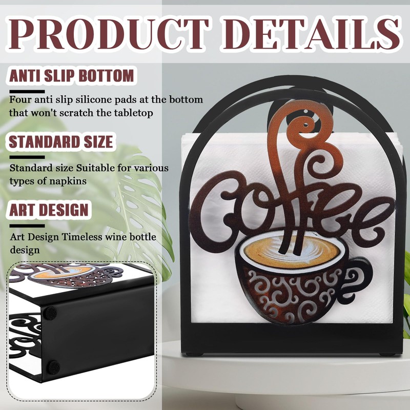 Cinnvoice Coffee Metal Napkin Holder Kitchen Decorative Paper Towel Stand