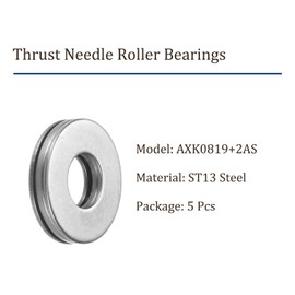 Kozelo 5pcs AXK0819 Thrust Needle Roller Bearings - [8mm Bore x 19mm OD x 2mm Thick] Bearing with 65Mn Washers for Conveying Equipment, Chromium Steel