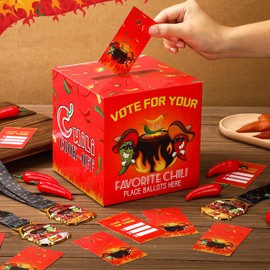 Sinload 64 Pieces Chili Cook Off Contest Ballot Box with 60 Voting Cards and 3 Trophy Award Sashes for Chili Off Award Party Supplies Decorations Cook Chef Contest Prizes (Red)