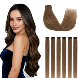 SEGOHAIR Clip in Hair Extensions Real Human Hair 6Pcs Medium Brown Double Weft Hairpieces Straight Highlights Hair Extensions Clip in Seamless 18inch 44g