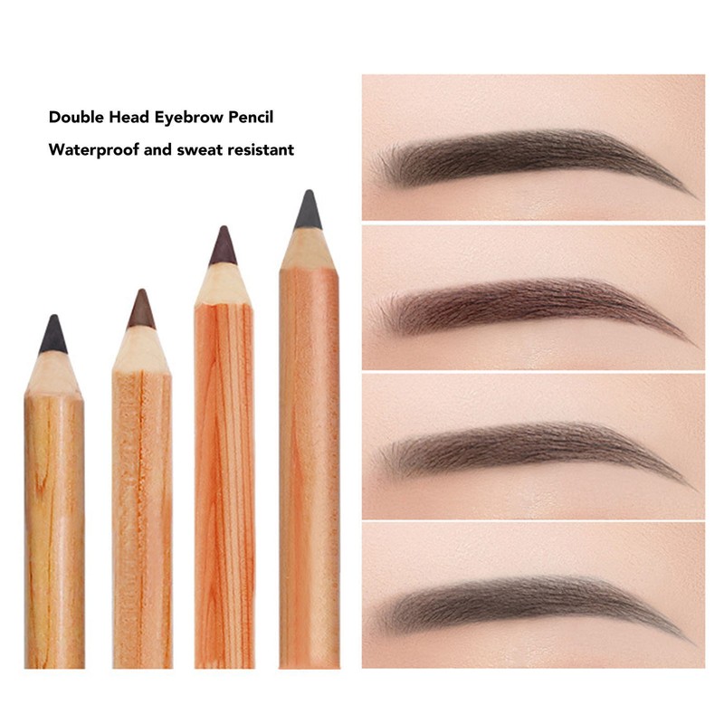4pcs Eyebrow Pencil Double Head Eyebrow Makeup Pen Wood Handle