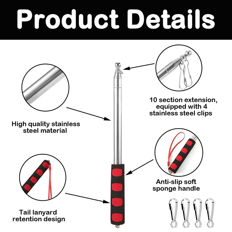 WNXBFO 5-Piece Set Telescopic Flag Pole, Handheld Flagpole With 4