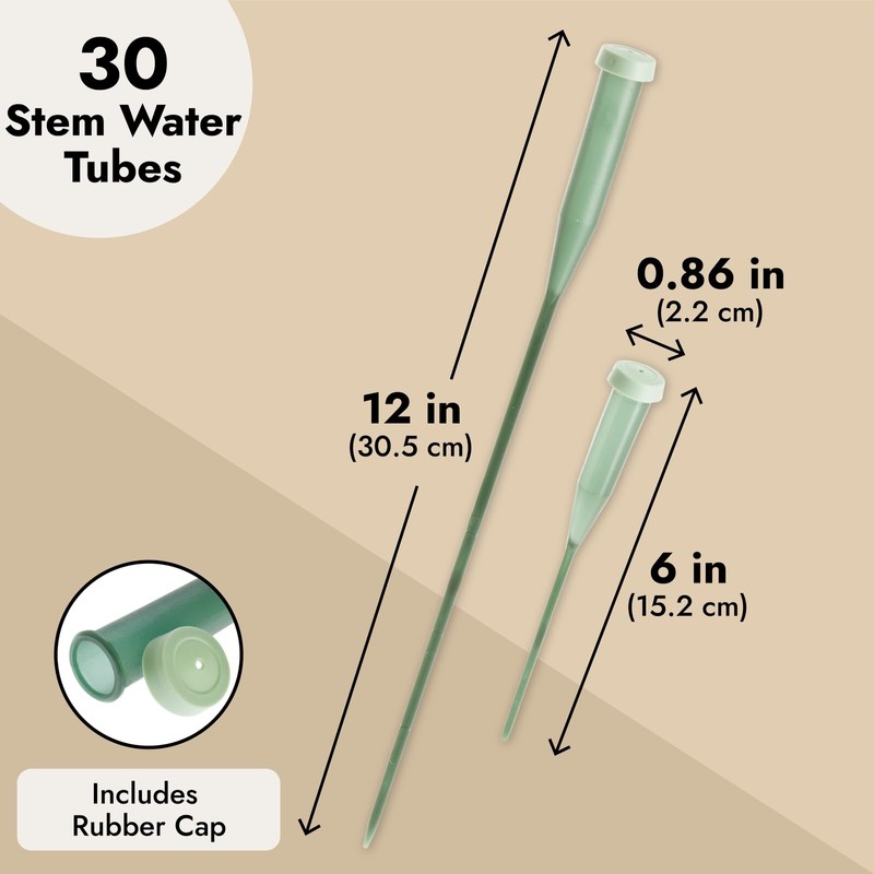 30 Pack Stem Water Tubes for Flowers with Caps, Extendable