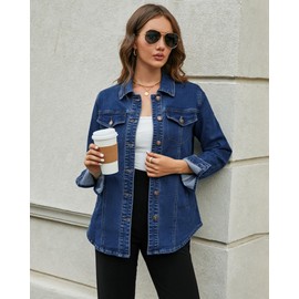 luvamia Women'S Jean Jacket Denim Outfit Blue Button Down Shirt Women Shackets For Women 2025 Fall Outfits Denim Long Denim Jackets Size 3X-Large Size 24 26
