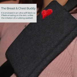 The Breast & Chest Buddy Seatbelt Cushion for Open Heart Surgery and Chest Reconstruction Sites- Charcoal with Small Red Heart