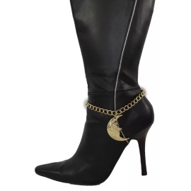 Alwasytyle4you Women Gold Metal Chain Boot Bracelet Anklet Shoe Shinny Big Moon Charm Jewelry