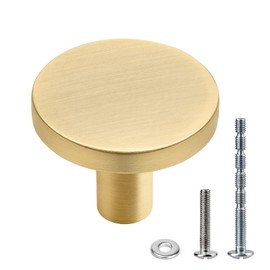 Furniture Knobs Gold, WEAVERBIRD 4 Pieces Zinc Alloy Brushed Brass Cabinet Knobs Dresser Round Drawer Knobs Kitchen Cabinet Handles Gold Cabinet Knob Bedroom Drawer Pulls