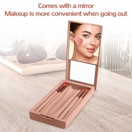Juego de brochas de viaje, 5 brochas de maquillaje portátiles con espejo, juego de herramientas de maquillaje fáciles de tomar para sombra de ojos, co